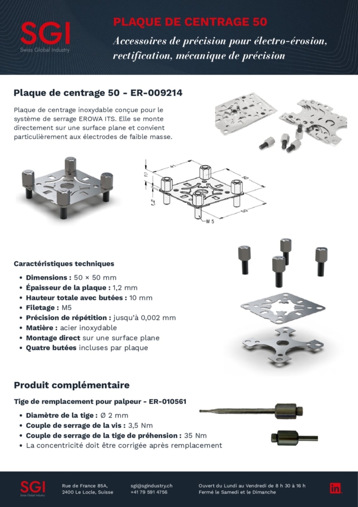 Plaque de centrage 50 + tige de palpeur